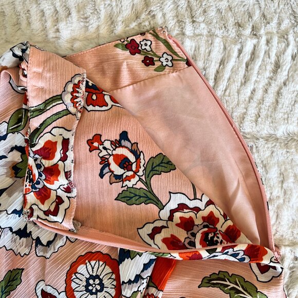 Pink & Orange Floral Faux Wrap Skirt, Size 10 - Picture 6 of 7